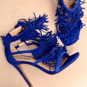 Steve Madden FRINGLY Blue Suede 4.5 inch Heels size 7.5